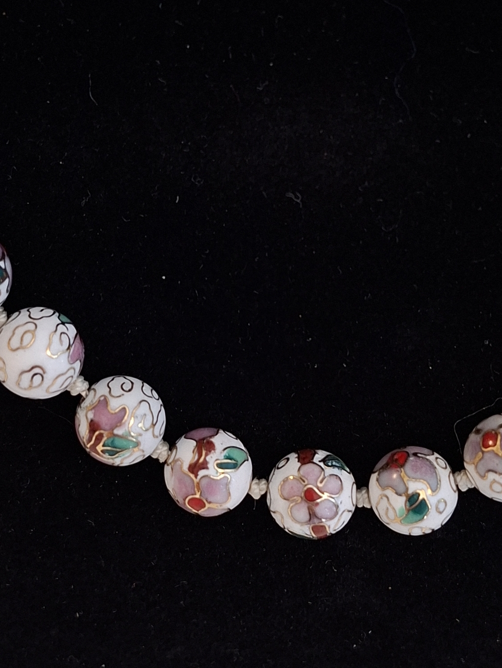 White Cloisonné Floral Bead Necklace - Multicolor Accents